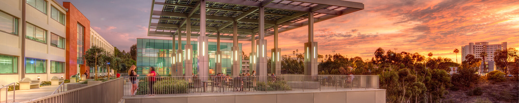 SDSU Storm Hall West patio at sunset